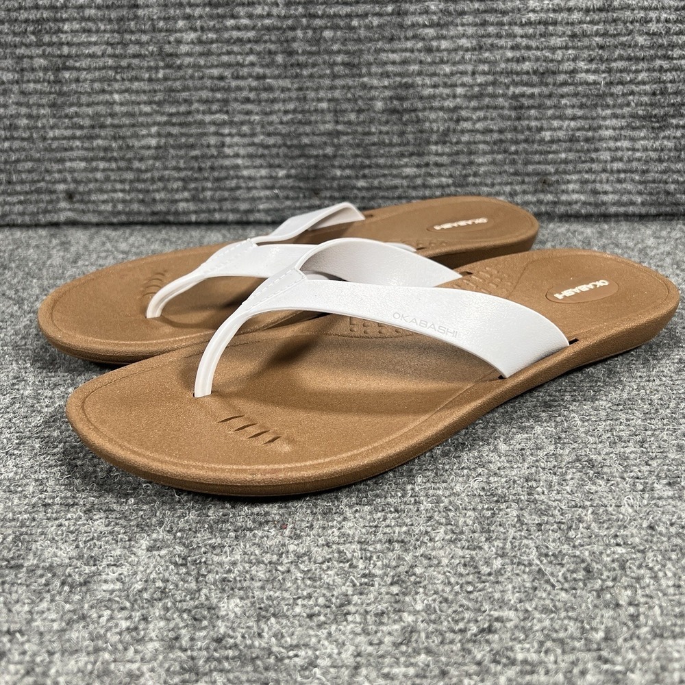 Okabashi Sandals Womens Size LL (11.5-13) Brown White Thong Slip on Made‎ in USA